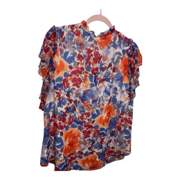 Floral Flutter Ruffle Blouse V-neck Ralph Lauren - Picture 3 of 11